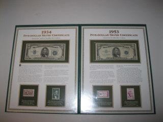 U.  S.  Five Dollar $5 Silver Certificates Dates 1934 & 1953,  Postal Commemorative photo