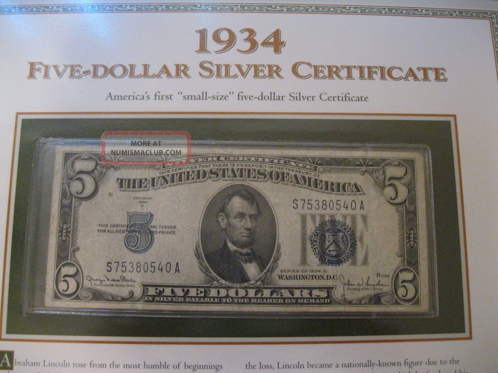 U S Five Dollar $5 Silver Certificates Dates 1934 1953 Postal