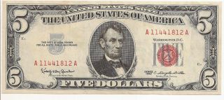 1963 Series $5.  00 Us Red Seal Note photo