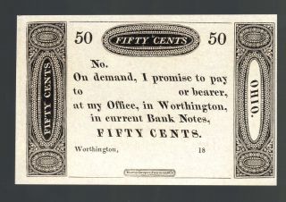 50¢ Note Worthington Ohio 1810 - 1820 Us Obsolete Paper Money Note Bill Half Dol photo