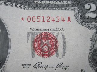 Star 1953 $2 Red Seal Legal Tender Low 00 $2 Star Note Paper Money photo