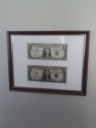 1935 And 1957 One Dollar Silver Certificates In Frame photo