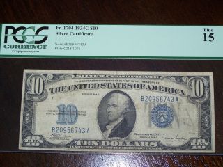 1934c $10 Pcgs Fine 15 Silver Certificate photo