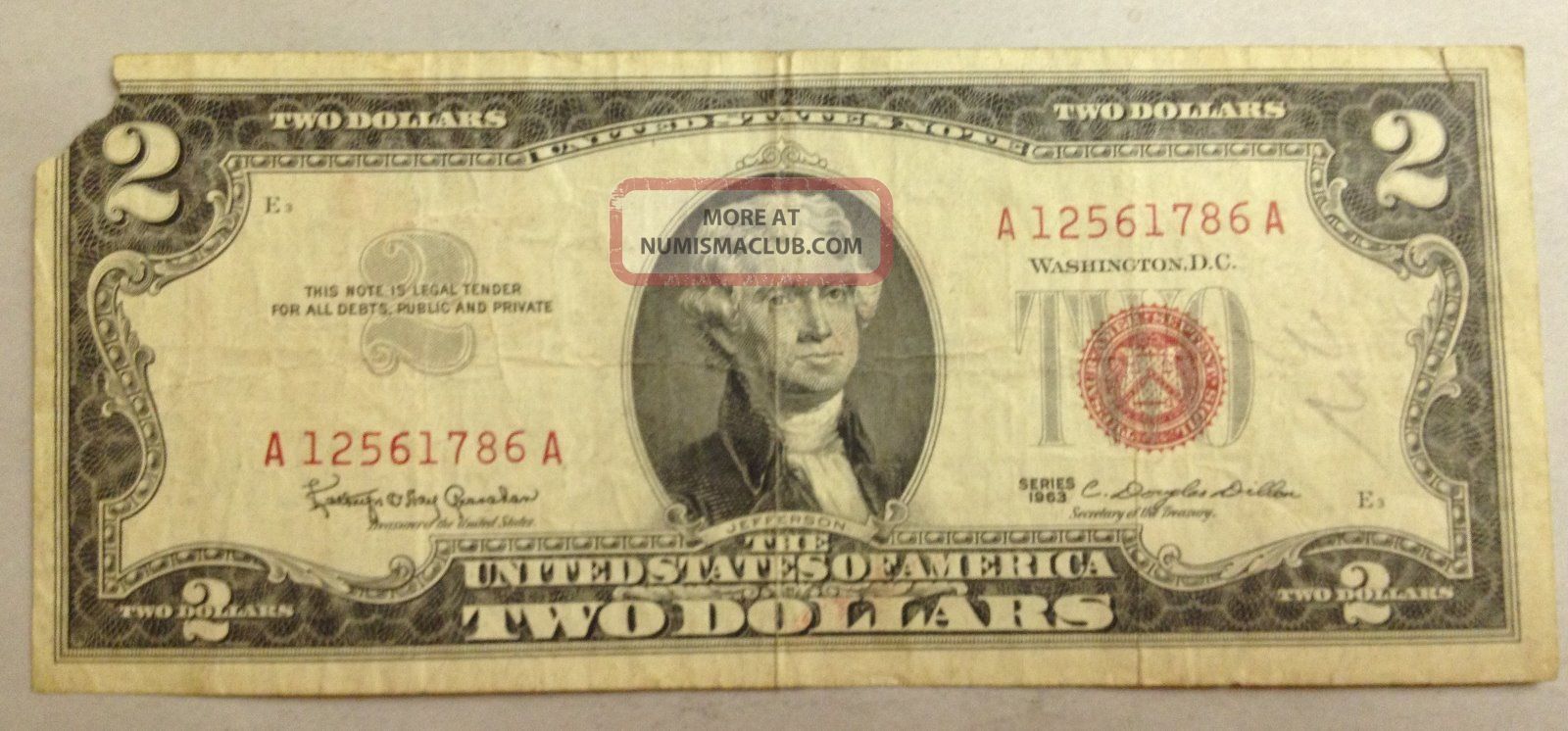 1963 $2 Bill Red Seal Two Dollars Jefferson