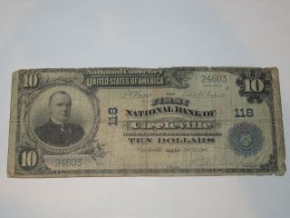 $10 1902 Circleville Ohio Oh National Currency Bank Note Bill Ch.  118 photo