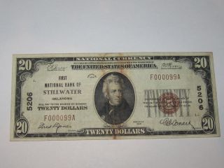 $20 1929 Stillwater Oklahoma Ok National Currency Bank Note Bill Ch 5206 Vf photo