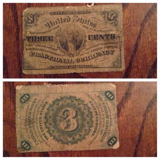 Vintage Three Cents Fractional Currency 3 Fr.  1226 March 3,  1863 Third Issue Old photo