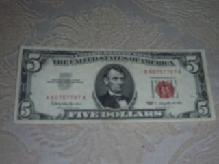 Old Paper Money 1963 Five Dollar Red Seal Excelente. photo