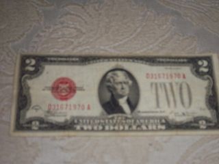 Old Paper Money 1928 Two Dollar Red Seal. photo