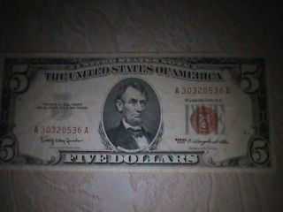 Old Paper Money - - =1963 Five Dollar Red Seal.  Exelente. photo