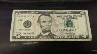 $5 Federal Reserve Note Partial Repeater 88811813 photo
