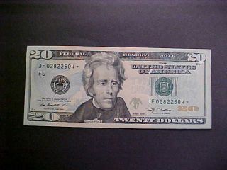 2009 $20 Us Frn Federal Reserve Star Note Jf02822504 photo