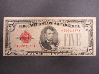 1928 F Usn $5.  00 Star Note Mis - Align Cutting Error photo
