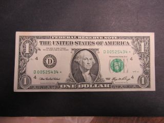 2006 $1 Frn Star Note Low Printing Serial Number Cleveland Serial D00525434 photo