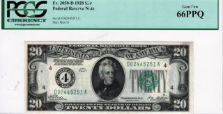 1928 $20 Federal Reserve Note Fr.  2050 - D District 4 Pcgs 66 Ppq Gem Ohio photo