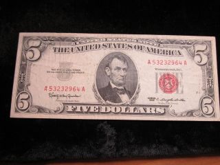 1963 $5 United States Note (red Seal) Extra Fine photo