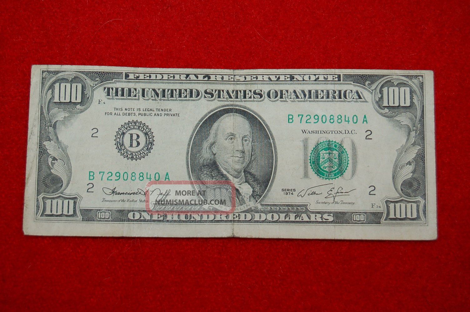 100 1974 Series Hundred Dollar Bill York Federal Reserve Note