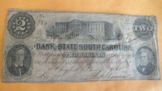 Scarce 1860 Obsoletete $2 Bank State Of South Carolina Pre Civil War photo