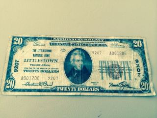 National Currency Note $20 The Littlestown National Bank Pennyslvania A001206 photo