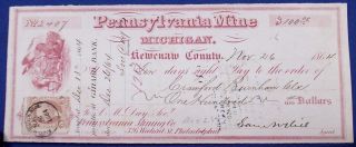 Nov 26,  1864 Pennsylvania Mine,  Michigan $100 Mining Draft Signed By Peter White photo