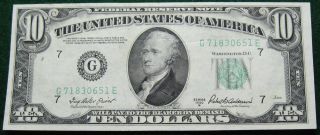 1950 B Ten Dollar Federal Reserve Note Grading Au Chicago 0651e Pm8 photo
