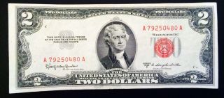 1953 C $2 Dollar Legal Tender Red Seal S/n A 79250480 A photo