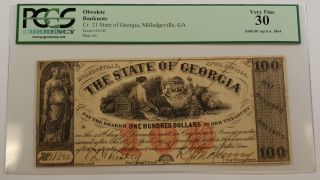 Apr.  6 1864 Cr.  21 State Of Georgia $100 Obsolete Banknote Pcgs Vf - 30 photo