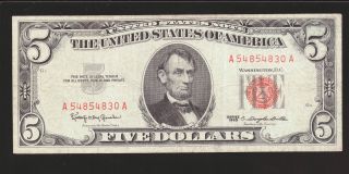 1963 - $5 United States Red Seal Note X.  F.  Grade Circulated photo