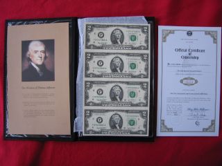 World Reserve Monetary Exchange Folder,  Uncut Sheet 4 Us $2 Two Dollars Bills photo