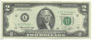 1976 $2 - Federal Reserve Note - Star Note - Neff Simon - Unc 70187 photo