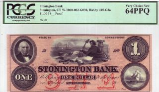 Stonington Bank $1 - Stonington,  Ct - - Pcgs Graded Very Choice 64 Ppq photo