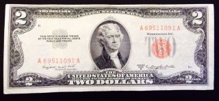 1953 B Two Dollar Red Seal Legal Tender S/n A 69511091 A photo