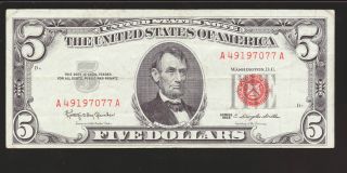 1963 - $5 United States Red Seal Note U Grade It photo