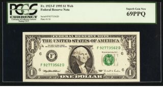 1995 $1 Frn (atlanta) Experimental Web Fed Press Note Pcgs 69ppq photo
