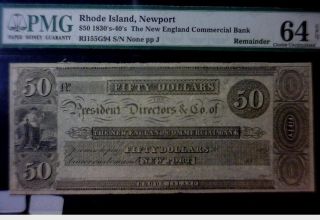 $50 1830 ' S - 40 ' S Rii55g94,  Pmg - 64 Epq,  Obsolete Bank Currency photo
