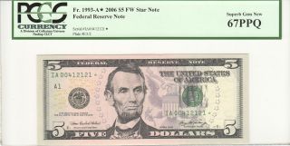 $5 2006 Fr.  1993 - A Fw Star Note Federal Reserve Pcgs 67ppq Gem photo
