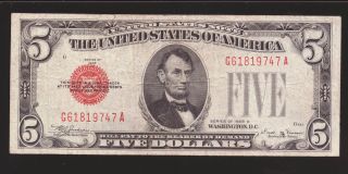 Rare 1928 - D $5 United States Note Fred Vinson Circulated V.  F.  Grade photo