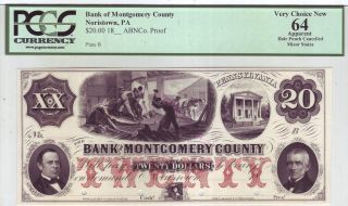 Bank Of Montgomery County $20 Proof - 1850s Pennsylvania - Pcgs Very Choice 64 photo