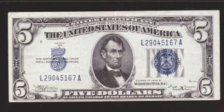 1934 - B Five Dollar Silver Certificate Circulated A.  U.  Grade Fred Vinison photo