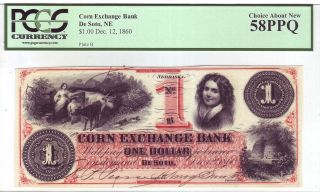 Corn Exchange Bank $1 - 1860 Desoto,  Nebraska - Pcgs Graded Choice 58 Ppq photo