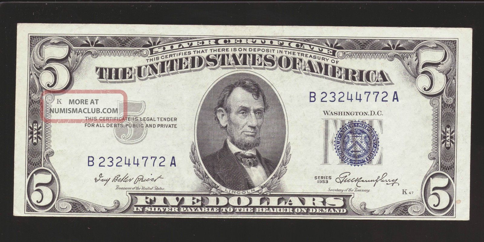 1953 $5 Silver Certificate Blue Seal