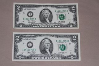 Two Dollar Bill 2003 Consecutive Number photo