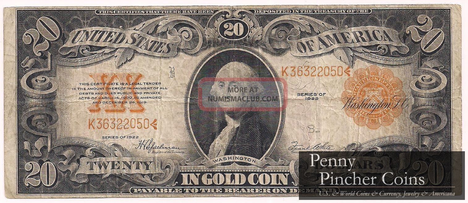Fr.  1187 1922 $20 Gold Certificate Rare Note Large Size Notes photo