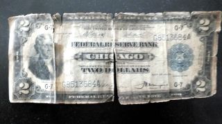 1914 $2 Blue Seal Federal Reserve Bank Of Chicago,  Illinois Large Battleship photo