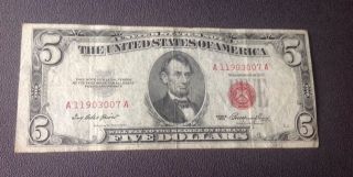 1953 Red Seal 5 Dollar Bill Make Offer photo