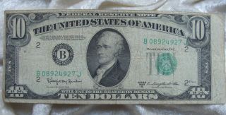 Vtg 1950 D 10 Ten Dollar Error Bill Note Well Off Center Print Paper Money Usa photo