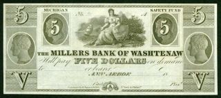 $5 Millers Bank Of Washtenaw Obsolete,  Uncirculated photo