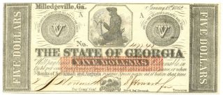 1862 $5 State Of Georgia 47742,  Elaborately Hand Signed About Uncirculated++ photo