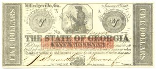 1862 $5 State Of Georgia 47744,  Elaborately Hand Signed About Uncirculated++ photo