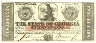 1862 $5 State Of Georgia 47747,  Elaborately Hand Signed About Uncirculated++ photo